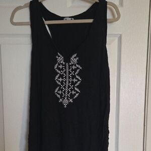Old Navy Black Tank Top with White Embroidered Front